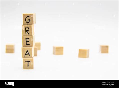 A Word Great Written On The Wood Cubes Great Lettering Made Of Wooden