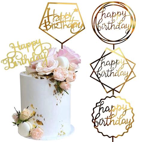 Gold Cake Topper Acrylic Cake Topper Happy Birthday Cake Topper Cake