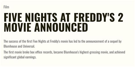 Five Nights At Freddys 2 Movie Announced Briefly