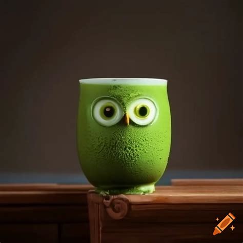 Cute owl enjoying matcha tea on Craiyon