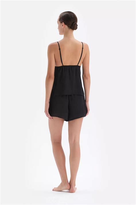Buy Dagİ Black Short Pyjama Set Thin Strap Floral Lace Homewear And