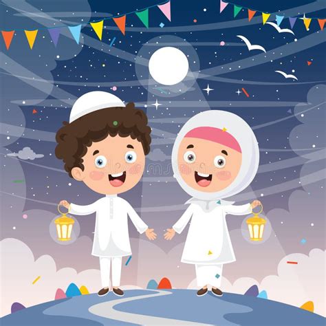 Vector Illustration Of Muslim Kids Celebrating Ramadan Eps 10 Stock