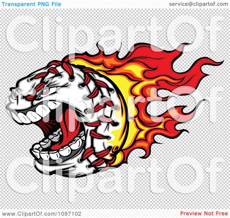 Clipart Screaming Baseball With Red And Orange Flames Royalty Free