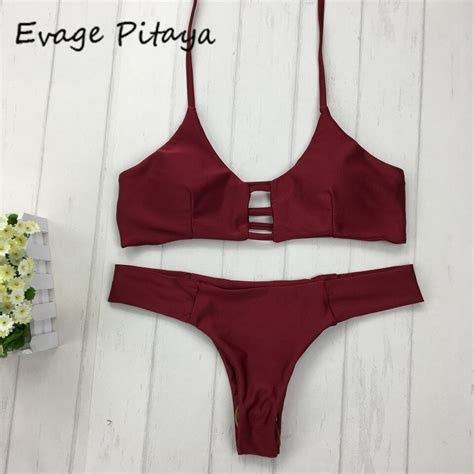 Multi Rope Wine Red Bandage Sexy Bikinis Swimwear Thong 2017 Padded