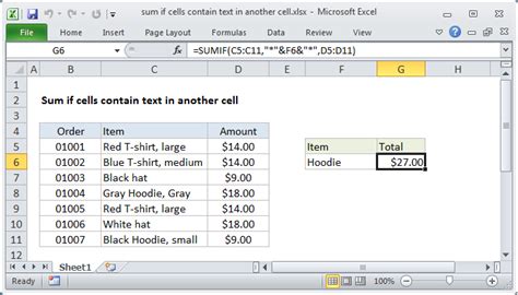 Excel Formula Sum If Cell Contains Text In Another Cell Exceljet