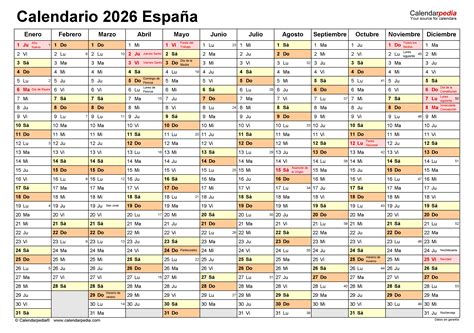 Calendario 2026 En Word Excel Y Pdf Calendarpedia