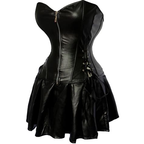 Sexy Leather Steampunk Corset Dress Gothic Corsets Tutu Skirt Black Plus Size