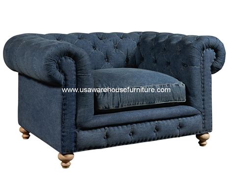 By progressive furniture $ 500 00. Greenwich Chair Tufted Blue Denim Fabric - USA Warehouse Furniture
