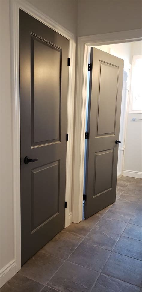 Black Interior Doors With White Trim Grey Walls Hardwood Floors Black