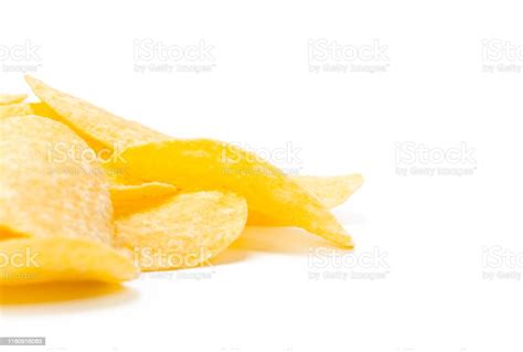 Yellow Potato Chips Isolated On White Stock Photo Download Image Now
