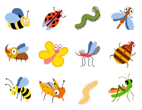 Funny Insects Cute Cartoon Bugs Vector Set By Microvector Thehungryjpeg
