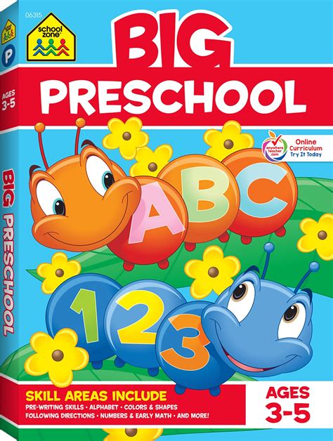 School Zone Big Preschool Workbook Ages 4 Colors Shapes Numbers 1 10