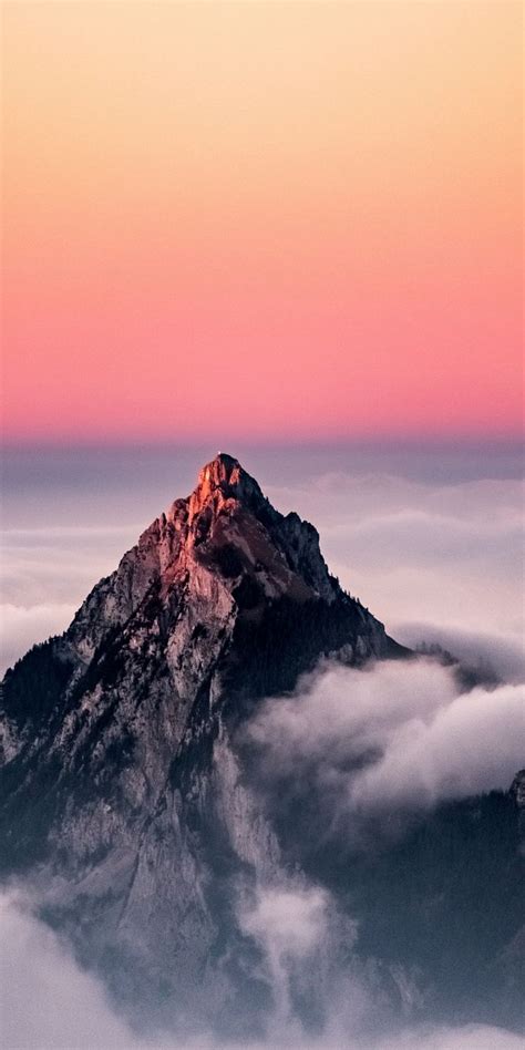 Sunset Clouds Peak Nature Switzerland 1080x2160 Wallpaper