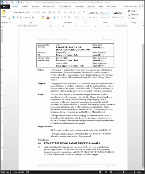 engineering change request form template
