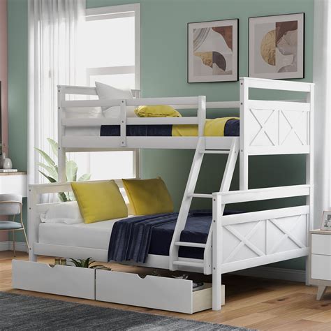 EUROCO Twin Over Full Wood Convertible Bunk Bed with 2 storage drawers ...