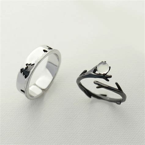 To match or not to match? Adjustable Moonlight Forest Matching Promise Rings For ...