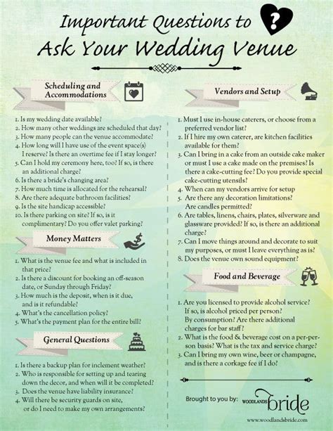 Questions To Ask A Wedding Venue Printables Pinterest Wedding