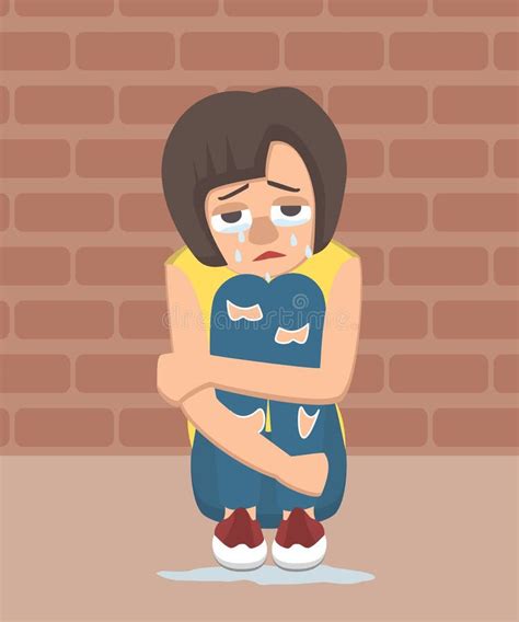 Upset Crying Girl Sitting And Hugging Her Knees Stock Illustration