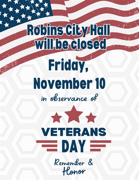 Veterans Day Observed City Hall Closed City Of Robins
