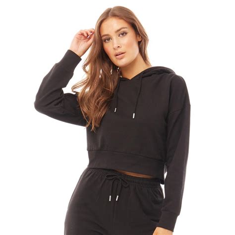 Buy Fluid Womens Cottonrecycled Polyester Crew Neck Cropped Hoodie Black