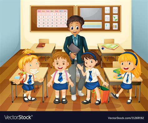 Male Teacher And Students In Class Royalty Free Vector Image
