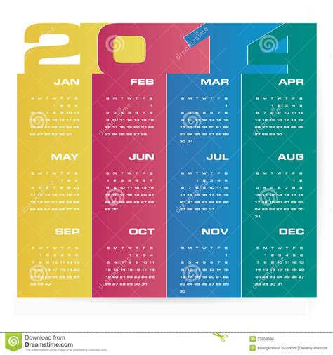 Simple Calendar 2014 Stock Vector Illustration Of Number 33958996
