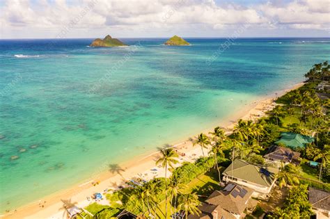 Aerial View Of Lanikai Beach Kailua Bay Oahu Hawaii Usa Stock