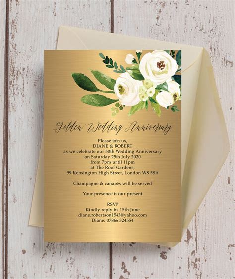 Gold & Cream Flowers 50th / Golden Wedding Anniversary Invitation from