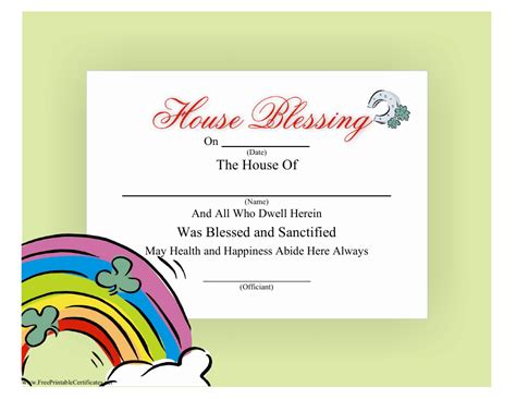 House Blessing Certificate Template Green Download Printable Pdf