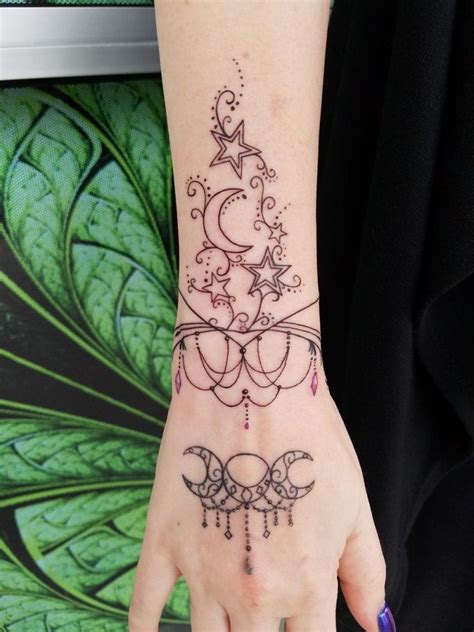 Henna Inspired Witchy Moon And Stars Wrist Tattoo Henna Inspired Witchy