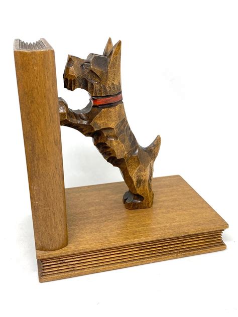 Vintage Black Forest Wood Carved Scotty Dog Bookends 1950s For Sale At