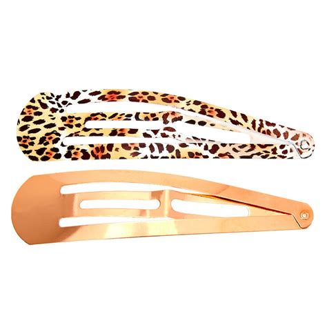 metallic leopard jumbo snap hair clips rose gold 2 pack claire s us