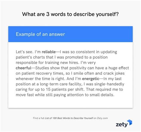 100 Words And Adjectives To Describe Yourself Interview Tips Zety