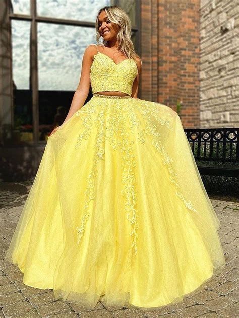 Sexy Two Pieces Yellow Lace Evening Prom Dresses Evening Party Prom D Loverbridal