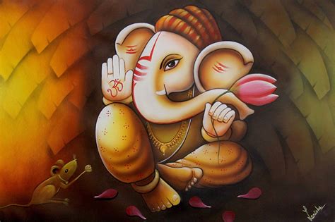 Acrylic And Oil Original Painting Of Hindu Deity Ganesha Vinayak