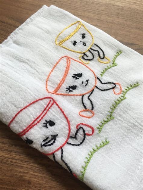 Happy Dishes Set Of 5 Hand Embroidered Dish Towels Etsy Tea Towels