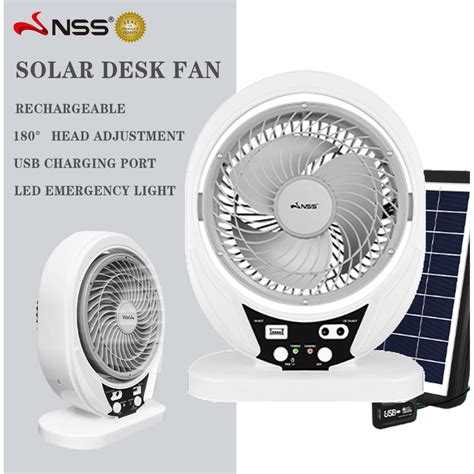 Nss Solar Fan Camping Fan With Solar Panel Rechargeable Solar Powered
