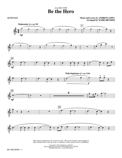 Be The Hero Alto Sax Sheet Music Mark Brymer Choir Instrumental Pak