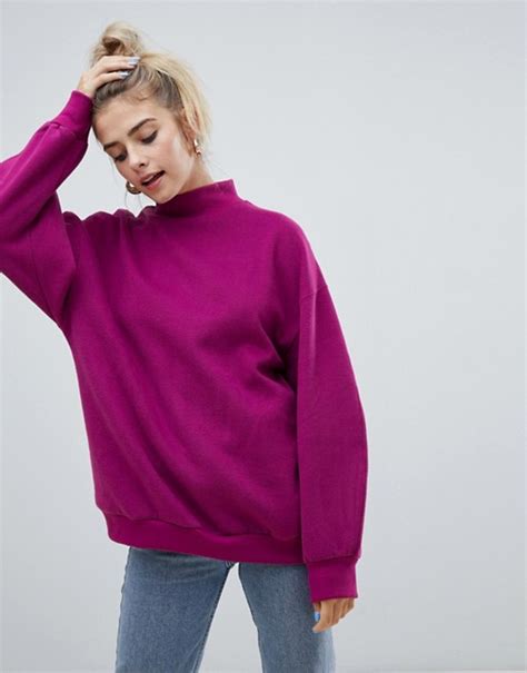 Bershka High Neck Oversized Sweater In Purple Asos