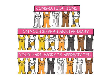 35 Year Work Anniversary Congratulations Cartoon Cats By Katetaylor