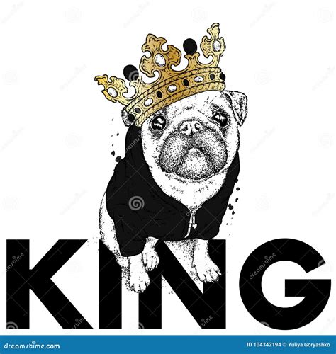 A Beautiful Pug In The Jacket And Crown Vector Illustration For A