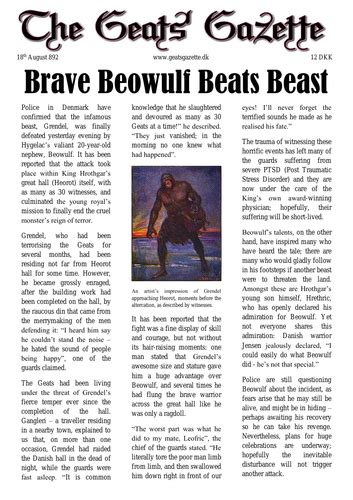Newspapers (ks2 resources) explore the world of newspapers with our creative resources, including newspaper report examples, comprehension activities, headlines and article writing frames for ks1 and ks2. Year 6 Collection of Modelled Newspaper Report Examples BEOWULF | Teaching Resources