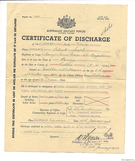 Certificate Of Discharge · Ibcc Digital Archive