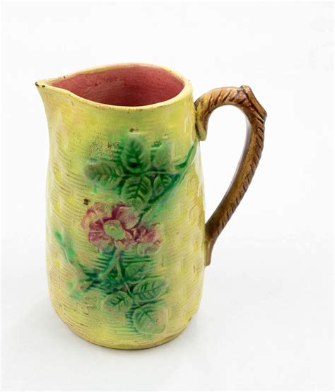 See more ideas about pottery, ceramic pottery, clay crafts. Majolica Pottery Pitcher Antique Basket Weave Floral ...