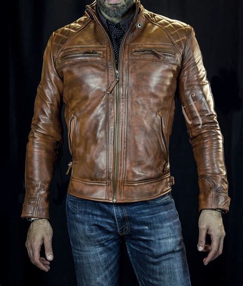 Mens Cafe Racer Brown Retro Style Motorcycle Biker Leather Jacket