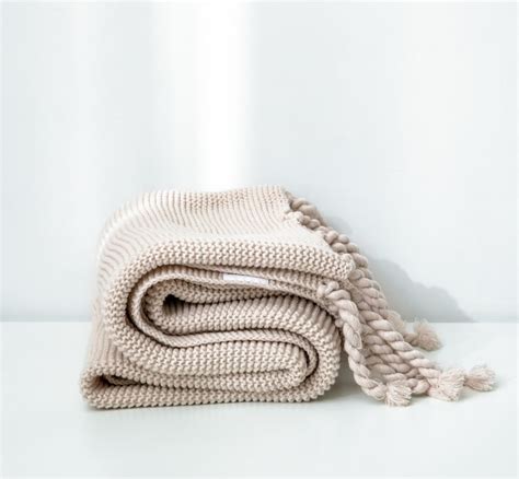 Beige Knitted Throw Blanket Pure Color Minimalist Blanket Etsy