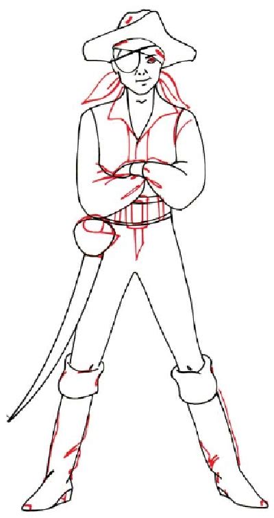 4: Add Details - How to Draw a Boy in a Pirate Costume in 5 Steps
