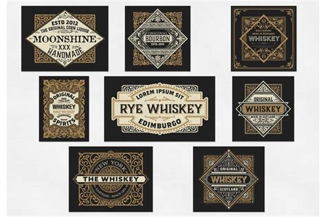 Set Of 8 Vintage Liquors Labels 654438 Logos Design Bundles