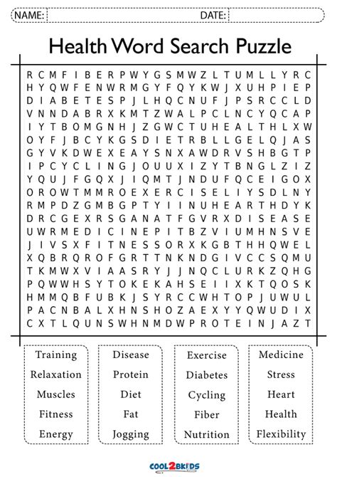 Printable Health Word Search Cool2bkids