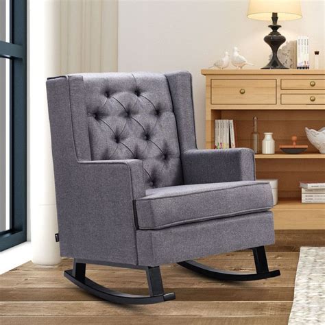 Shop for upholstered swivel rocking chairs online at target. Retro Fabric Upholstered Button-Tufted Wingback Rocking ...